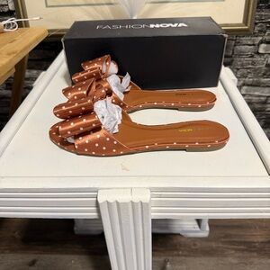 Fashion Nova Rust Polka Dot Bow Slide Mules